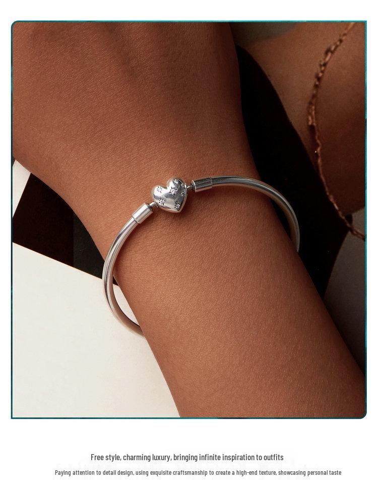 S925 Sterlingsilber Oxidiert Zirkon Stern Liebe Armband für Damen