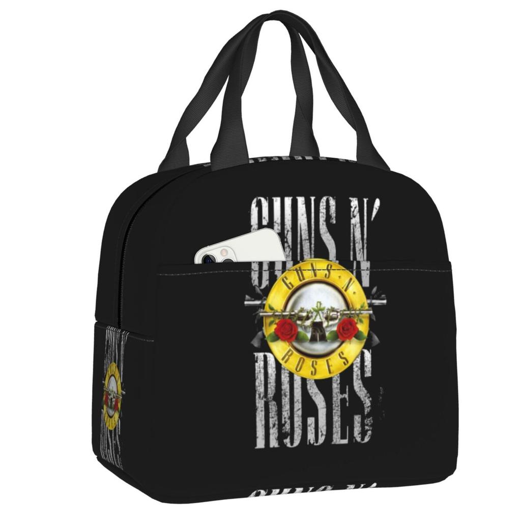 Custom Heavy Metal Rock Music Band Guns N Rose Resuable Lunch Box for Women Waterproof Cooler Thermal Food Insulated Lunch Bag