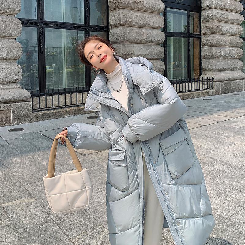 Winter New Loose Fashion Hooded Down Cotton-padded Jacket Women's Long Padded Over-the-knee Warm Coat Coat.