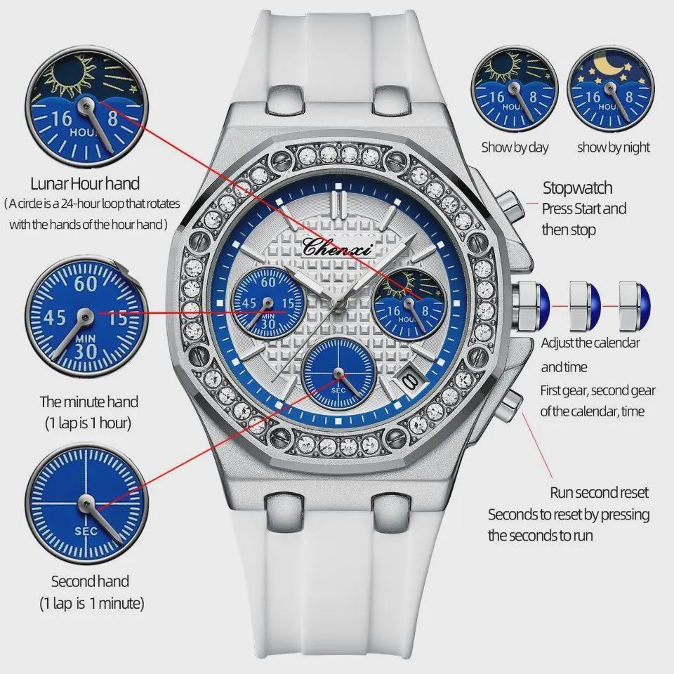 Women Luxury Watch Ladies Watches Vintage Quartz Wristwatch Waterproof Silicone Strap Multi-Functional Wristwatch