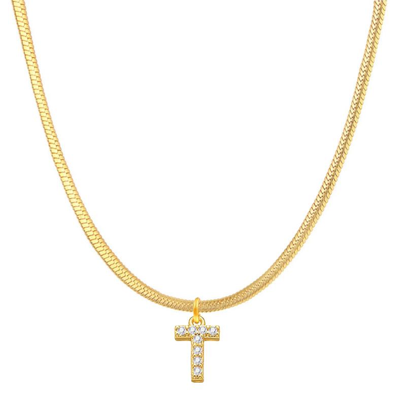 Letter Pendant Necklace in Wind Snake Bone Clavicle Chain Titanium Steel Necklace Zircon Pendant Necklace