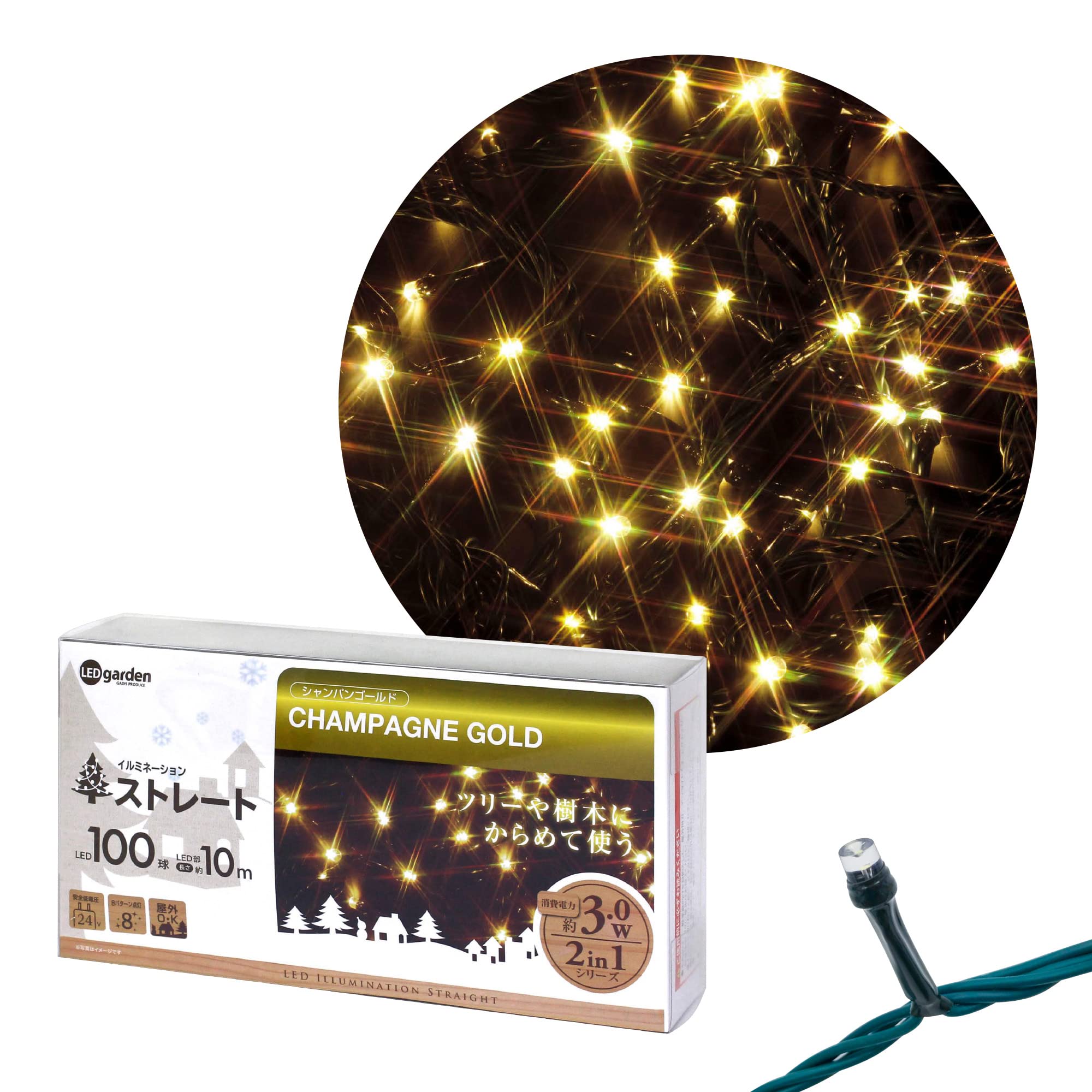 

Takasho Иллюминация Прямая 100 Ламп Шампань Золотой [LIT-ST100C] Рождественское Украшение Уличная Светодиодная Подсветка Дерево