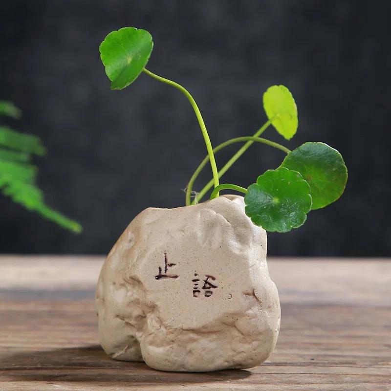 Mini Seramik Vazo Taklit Taş Çiçek Düzenleme Dekor Hidroponik Çiçek Bitki Vazo Çin Tarzı Zen Ev Ofis Dekorasyonu