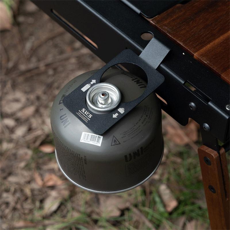 Závěsný háček na plynovou kartuši pro kempingový stůl IGT, nerezový klip pro zavěšení butanové plynové láhve, plynová klíčenka, příslušenství pro plynovou láhev