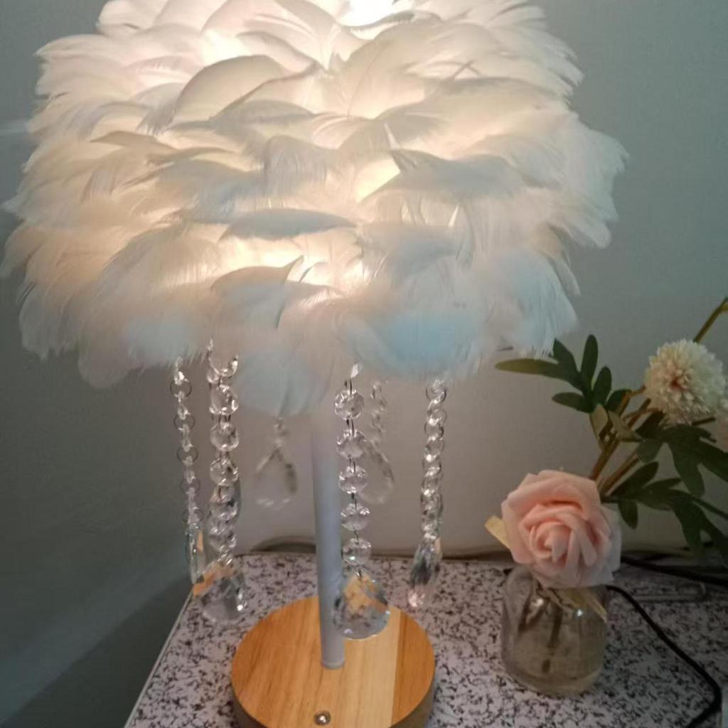 Elegant Eye-Care Feather Remote Table Lamp - Perfect for Live Room Decor, Living Room Ambiance, and Bedroom Bedside Lighting.