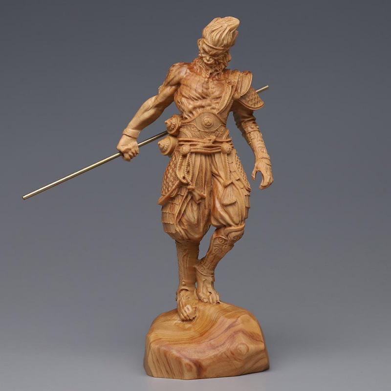Taihang Cliff Cypress Sun Wukong Sculpture: Creative Solid Wood Monkey Desktop Ornament