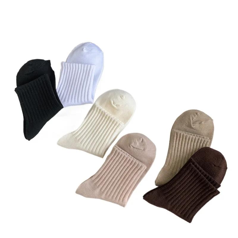 

6 пар новых зимних женских носков из кашемира и шерсти, повседневные японские модные однотонные толстые длинные носки для девочек, теплые носки для лодочек One Size