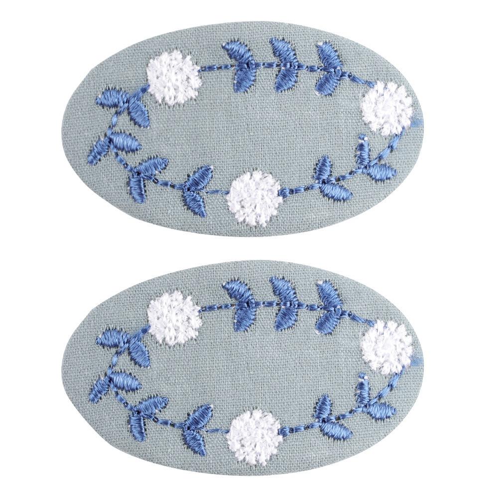 2Pcs/set Floral Embroidered Hairpin Set Oval Children's Hair Accessories Daily Use