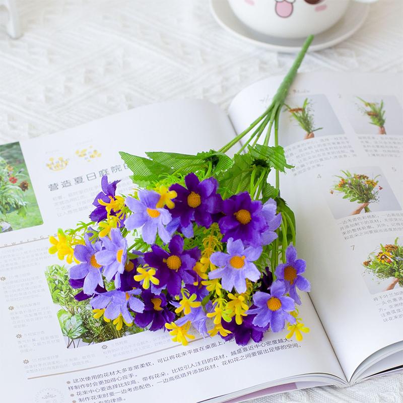 28 Heads Red Artificial Daisy Flower UV-resistant False Silk Flower Bouquet  for Home Room Wedding Garden Decoration Fake Flower