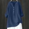 European American Loose Solid Color Stand Collar Button Long Sleeve Cotton Linen Top