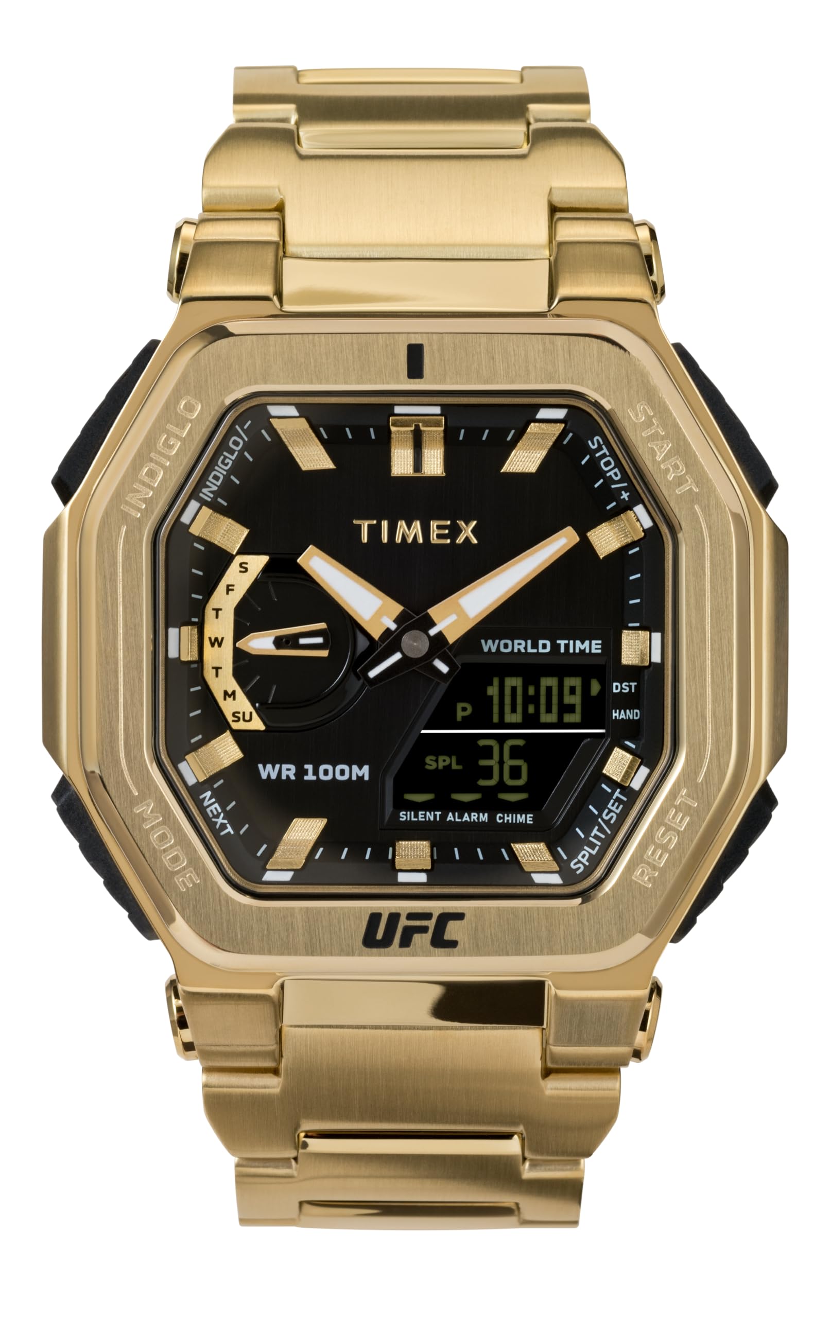 

Timex UFC Men s Colossus 45mm Watch, Gold Tone/Black/Gold Tone. , Colossus 45mm.