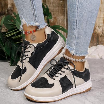 Rimocy Damenmode Keilsneaker Schnürer Plateau Weiche Sohle Sportschuhe für Damen Bequeme Rutschfeste Trainer Übergröße