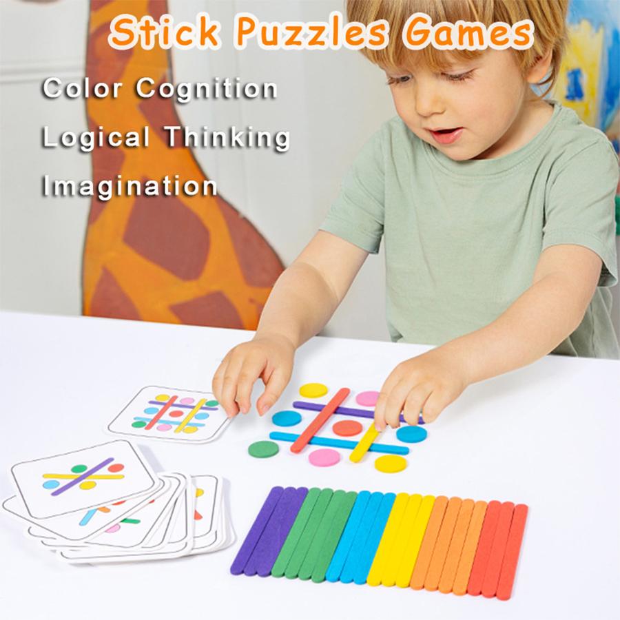 Montessori Wooden Toys Children'S Rainbow Stick Thinking Puzzle Diy Ice Cream Stick Puzzle Challenge Table Games Educational