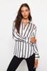Women's Fashion New Shirt Ecru Striped Satin Woven Shirt
