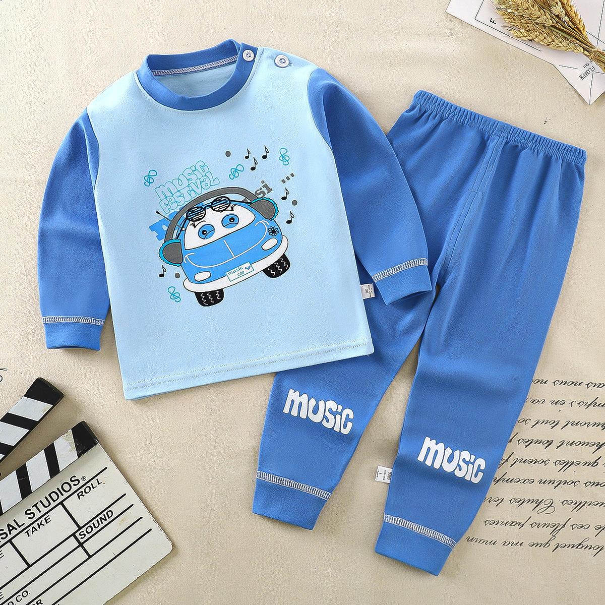 

Children s underwear set, pure cotton pajamas, girls and babies autumn clothes, autumn pants, all cotton boys home clothes, children s clothing 73 синій