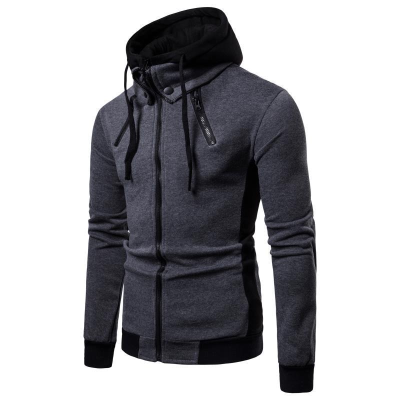 Men Hoodie Hooded Stand Collar European Block Fake Two Piece Sports Cardigan Jacket Spring Autumn New Style