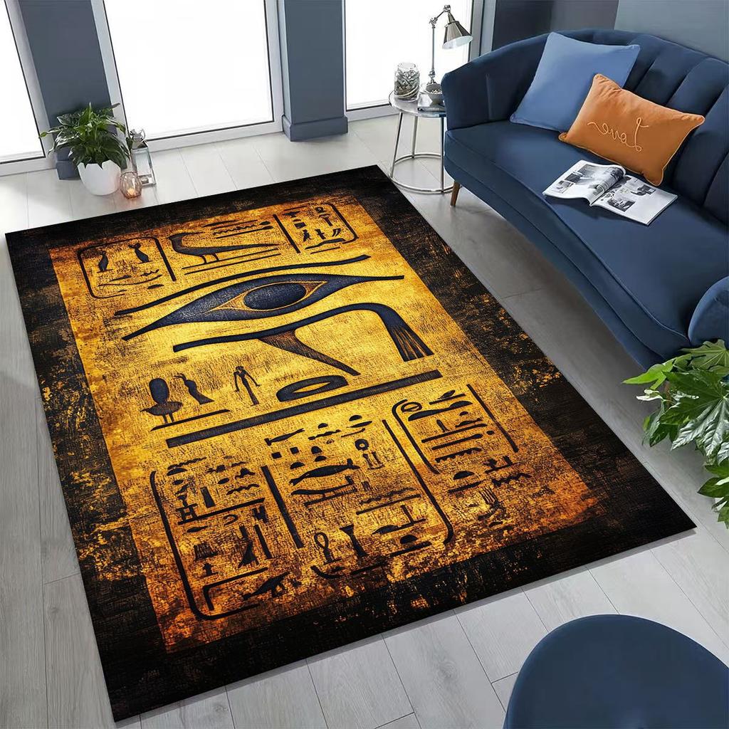 Ancient Egyptian Hieroglyphic Symbols Carved Murals Rug for Bedroom Living Room Sofa Home Doormat Decor,Kids Non-slip Floor Mat