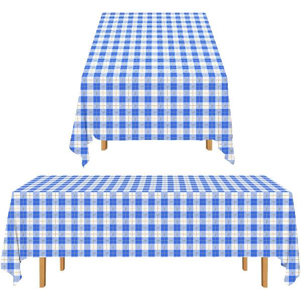 Gatherfun 3PCS Red White Gingham Rectangular Waterproof Tablecloth 54X108Inch Disposable Plastic Table Cover with Gold Stamping for Easter Picnic
