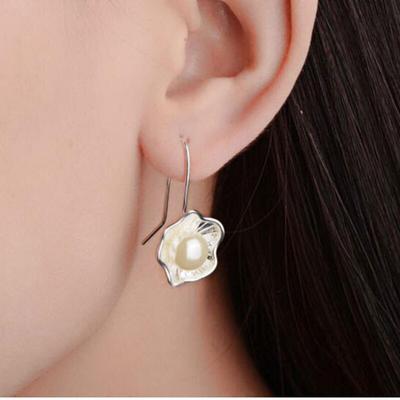 925 Sterling Silver Charming Lotus Shaped Drop Earring With Simulated Pearl For Women Jewelry Gifts Dropshipping S-E507