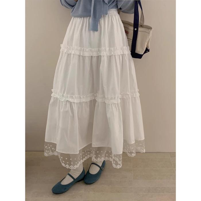 

[Original fabric] Korea Dongdaemun versatile white skirt lace lace splicing fungus edge white skirt XL білий
