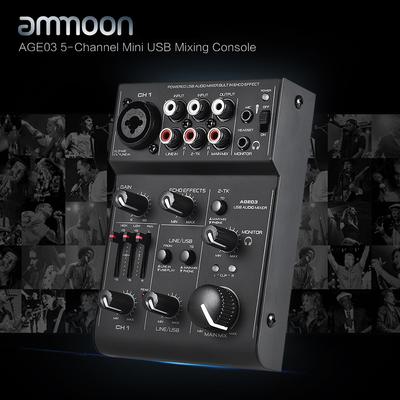 AGE03 Mixer console di missaggio Mini Mic-Line a 5 canali con interfaccia audio USB Eco integrato