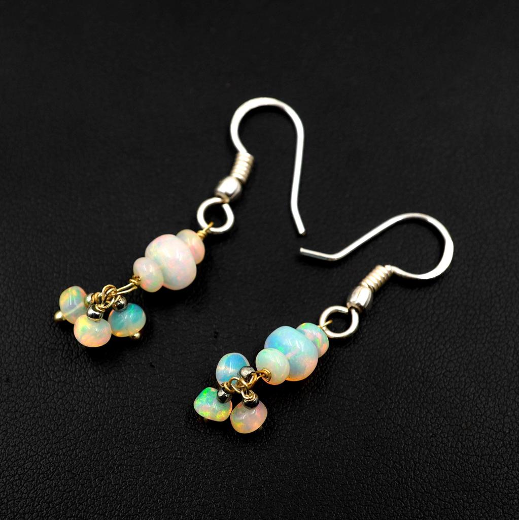 Natural Ethiopian Opal Beads Earrings 925 Silver Sterling Earrings Gift For Her