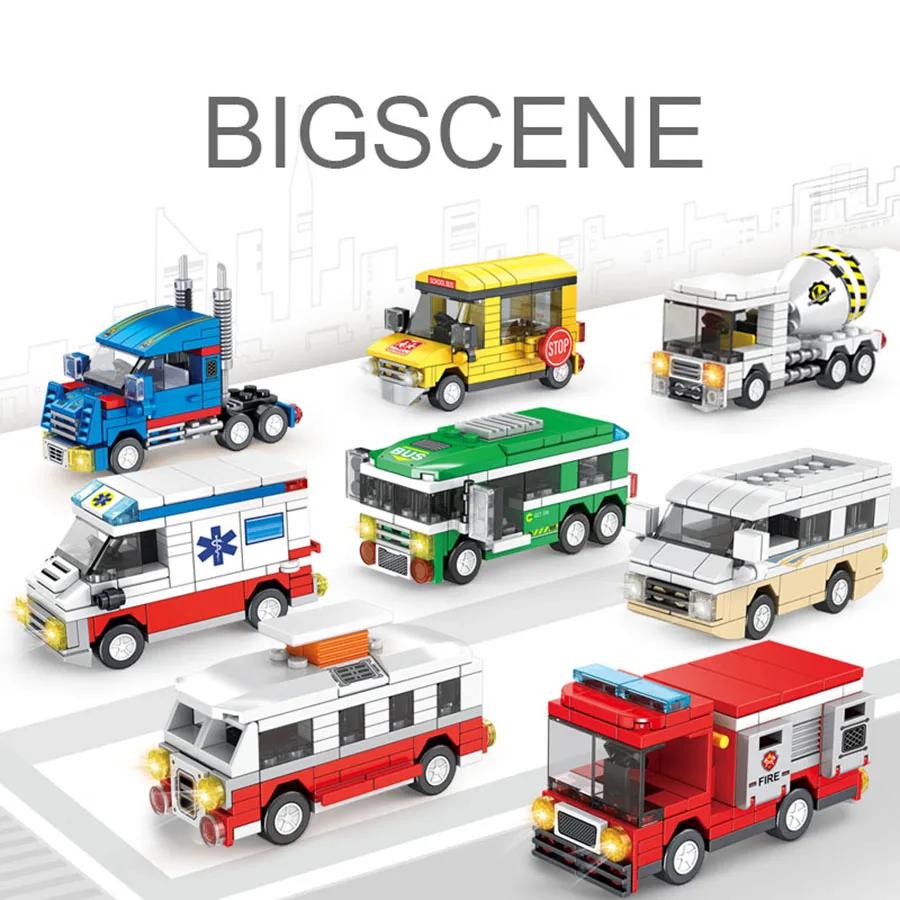 Funny building block city vehicle model, school bus, fire truck, ambulance, business car, nice holiday gift for friends