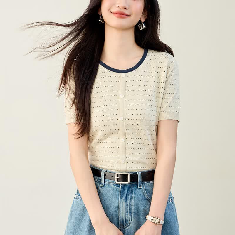 Women s Polka Dot Knit Short-Sleeve Top M