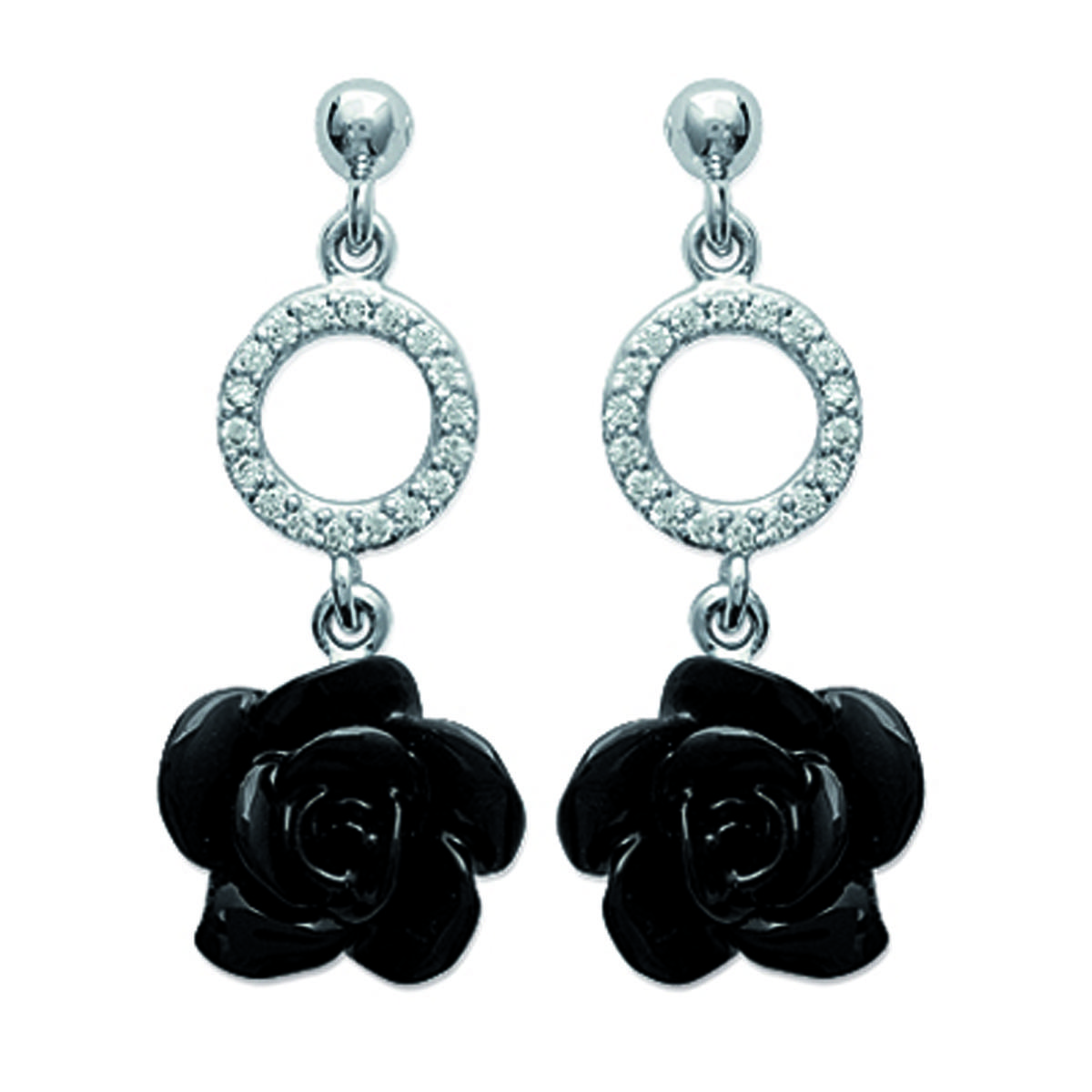 

Les Trésors De Lily [J3115] - Серебряные серьги Rose Noire, серебро с черным родиевым покрытием - 28x11 мм