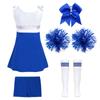 Kids Girls Dance Outfit Round Neck Sleeveless Dress with Shorts Bowknot Headwear Hand Flowers Socks Cheerleading Uniform Outfits