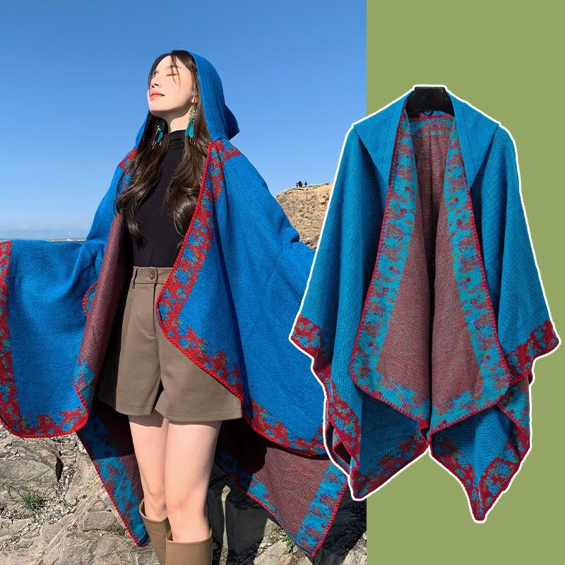 Yunnan Dali Ethnic Style Women's Warm Hooded Scarf Cloak