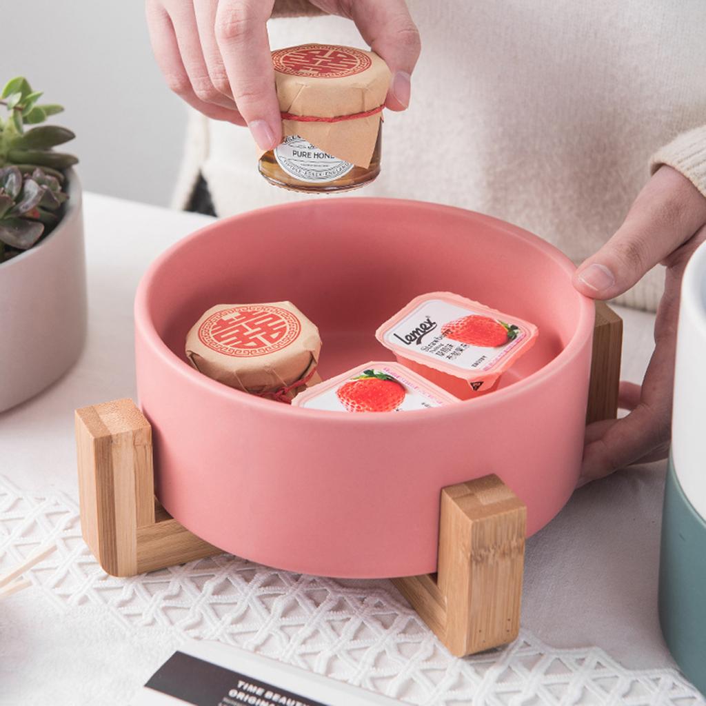 Flower Pot with Wooden Stand Indoor Display Rack Rustic Decor