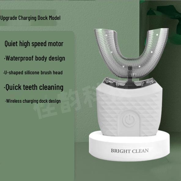 Automatische, waschbare U-förmige elektrische Zahnbürste mit weichen Silikonborsten und Lade-Timer