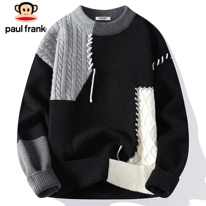 paul frank Men's Color Block Patchwork Crew Neck Sweater