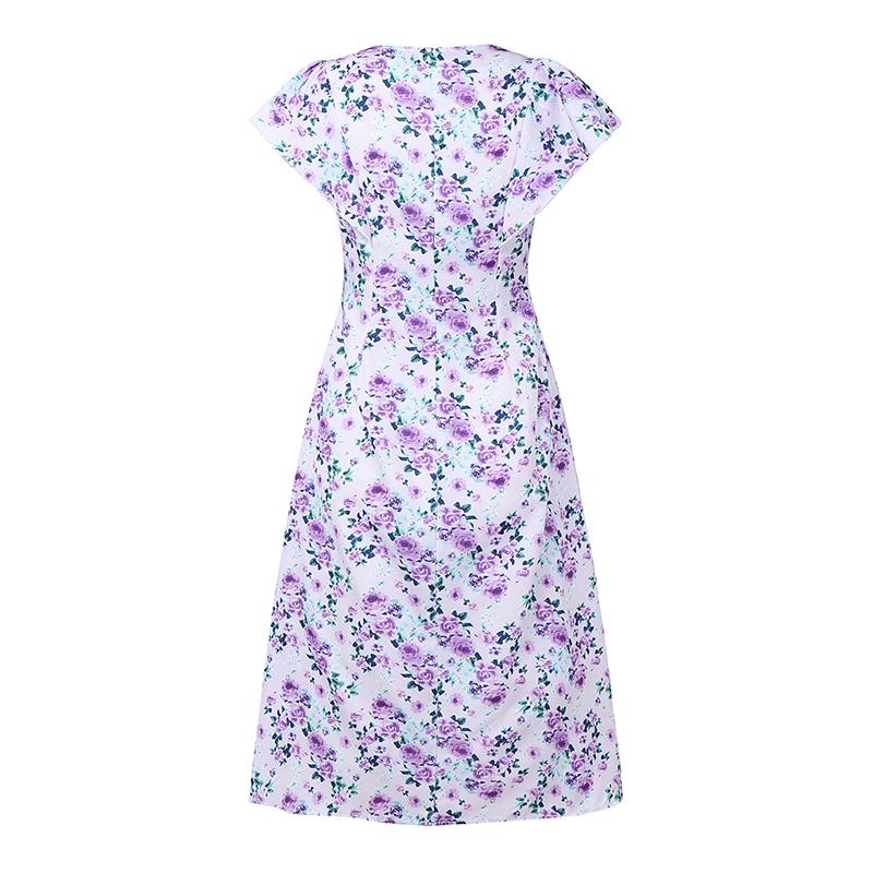 ZANZEA Damska sukienka na co dzień z dekoltem w szpic i kwiatowym nadrukiem z krótkim rękawem