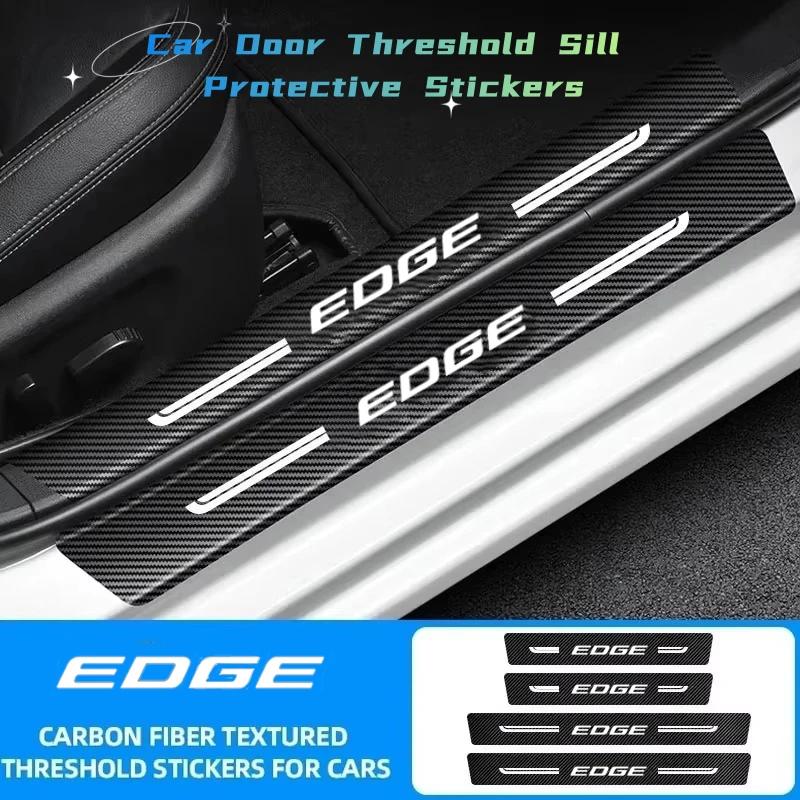 Carbon Fiber Car Door Sill Anti Kick Sticker Rear Bumper Trunk Scratch Guard Decals For Ford EDGE Logo Exterior Accessories