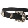 Faux Leather Belt with Double Floral Embossed Buckle Vintaje Women's Silver, As Described