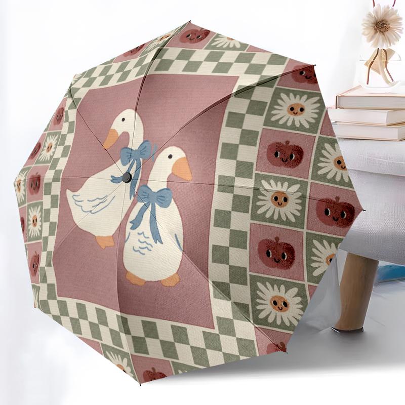1pc Floral Wreath Combination pattern Sturdy 8-Bone Auto Umbrella, Bright Umbrella, Digital Printed, Foldable Umbrella for On-the-Go Outdoor Use