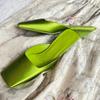 Fashion Elegant Green Satin Designer Slippers Women 2025 Summer Fashion Low Heel Square Toe Mules Loafers Luxury Comfort Slide Sandals