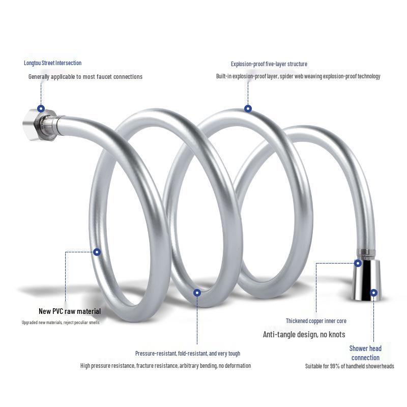 PVC Explosion-proof Shower Hose with Rain Shower Head - Thickened Bathroom Water Pipe Set