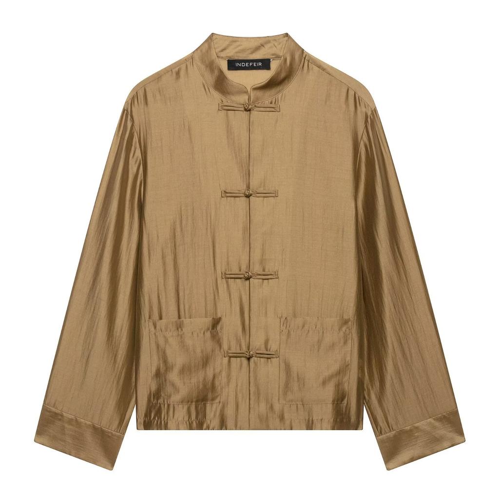 2026 Summer New European and American Cross-border Women's Clothing Street Fashion Satin Knot Button Long-sleeved Shirt W085 340878