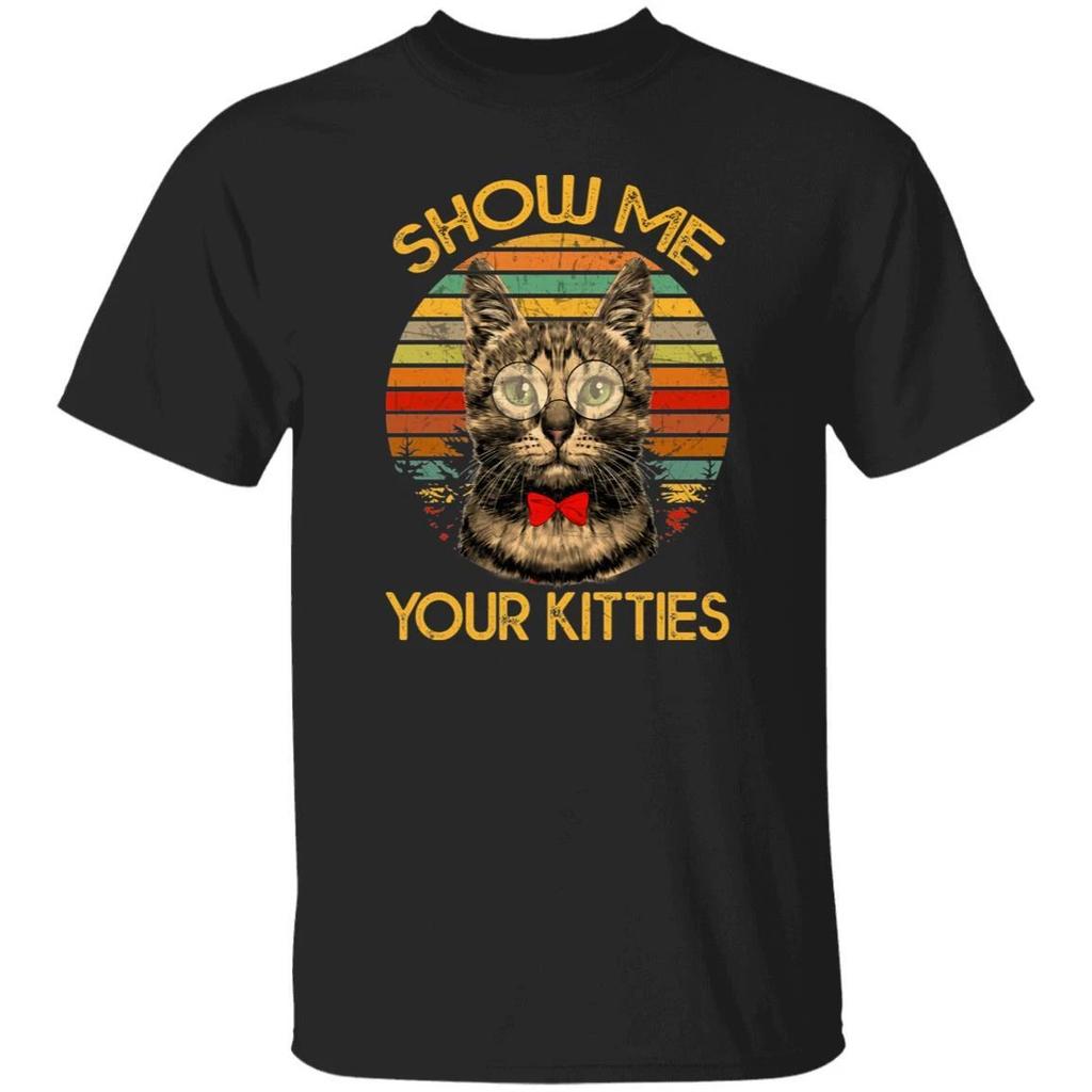 Zeig mir deine Kätzchen T-Shirt Geschenk Retro Katzenmutter Katzenvater Unisex Tee Schwarz Marine Da