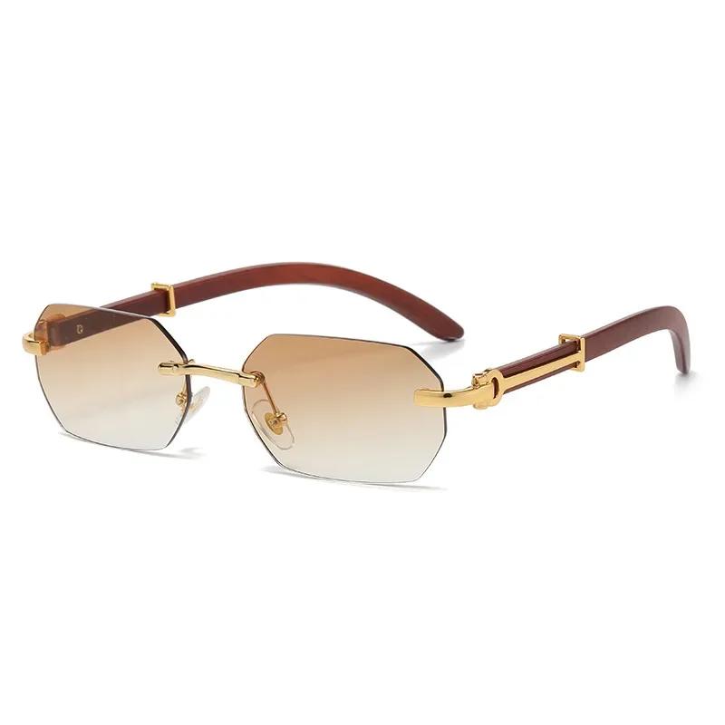 

Trendy Rimless Sunglasses For Men Women Frameless Rectangle Wood Frame Sun Glasses Retro Shades Summer Traveling Eyewear Uv400 As picture