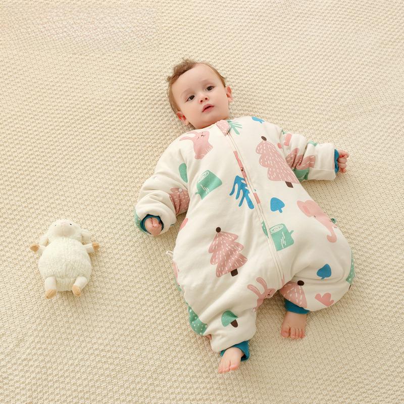 Sac de dormit pentru bebeluși Inxiuli din bumbac pur, cu picioare separate, anti-lovire, îngroșat pentru toamnă și iarnă