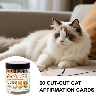 Yousheng Positive Cat Jar with 60 Daily Affirmation Cards Emotional Support Gift for Anxiety Self Care Cute Kitty Inspirational Gifts for Cat Lovers