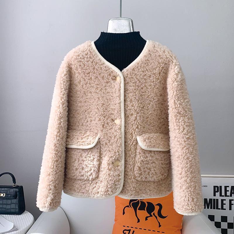 2025 Korean Style Camel Faux Fur Lambswool Women s Short Jacket for Autumn/Winter Random