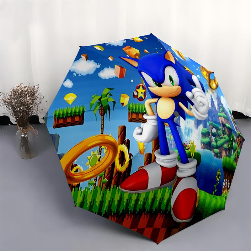 1pc Sonic Durable Cartoon Folding Cartoon Umbrella, Portable Compact Umbrella for Men and Women, Suitable for Travel or Daily Use.P088