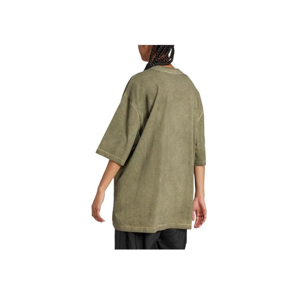 Adidas Originals Adicolor Adilenium Comfortable Loose Fit Round Neck Three Quarter Sleeve T-Shirt Women Tops Olive-Green JM9247