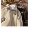 Felpa Uomo in Velluto a Coste con Collo a Polo Vestibilità Larga Manica Lunga Top Casual