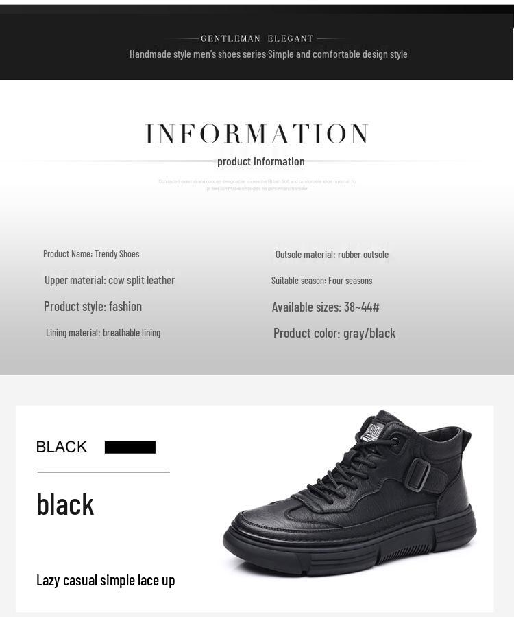 Men's High-Top Leather Sneakers: Fleece-Lined, Soft Sole, Autumn/Winter Casual Workwear, 2025 Collection